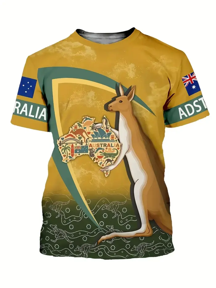 T-Shirt homme drapeau australien kangourou graphique 3D imprimé T-shirts décontracté à manches courtes