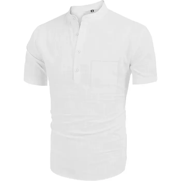Été hommes Henley Shot manches t-shirt casual Hippie plage coton col de chemise léger Yoga
