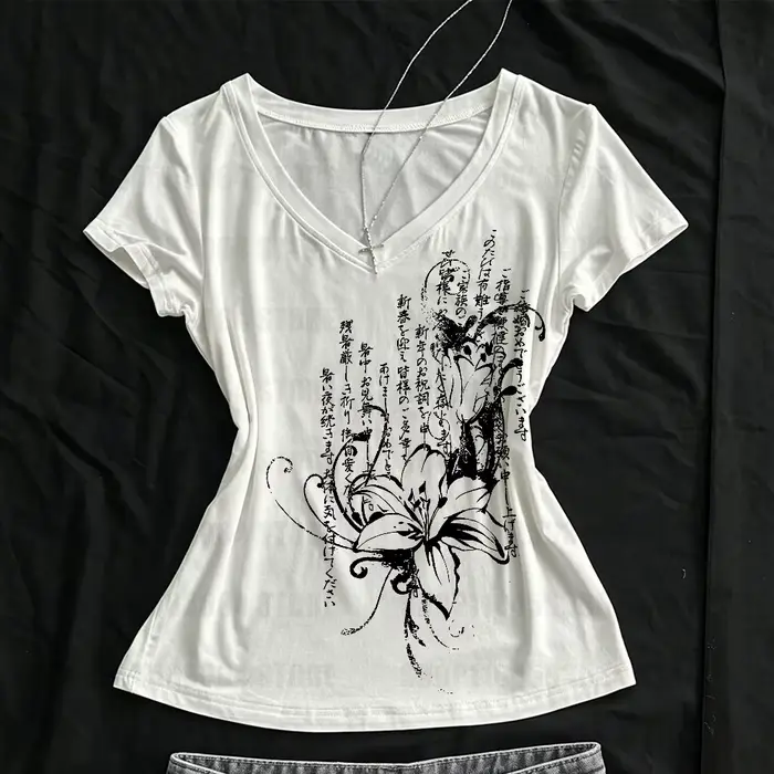 T-shirt pour femme, imprimé gothique d'été, manches courtes, coupe ajustée, tops graphiques, style g