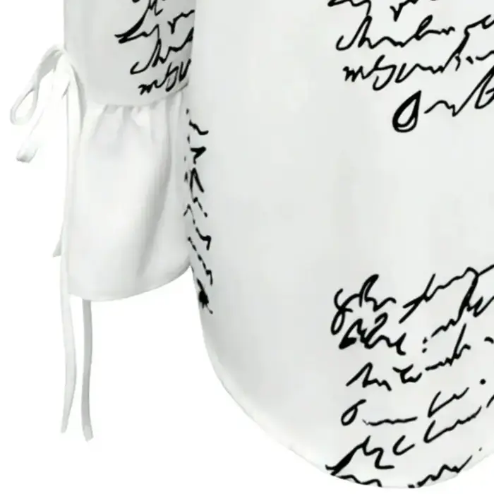 Chemise boutonnée blanche à imprimé script pour femme - Blouse décontractée à manches longues avec poignets à nouer pour le bureau et le style urbain