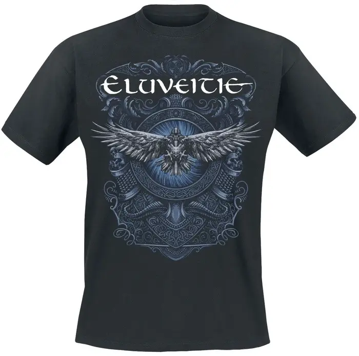 Eluveitie Raven Celtic Ornament Print T-shirt en coton noir pour hommes et femmes Folk Metal unisexe