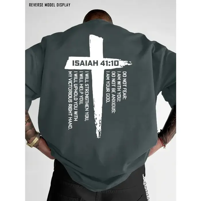 T-shirt graphique avec croix chrétienne et verset biblique pour hommes