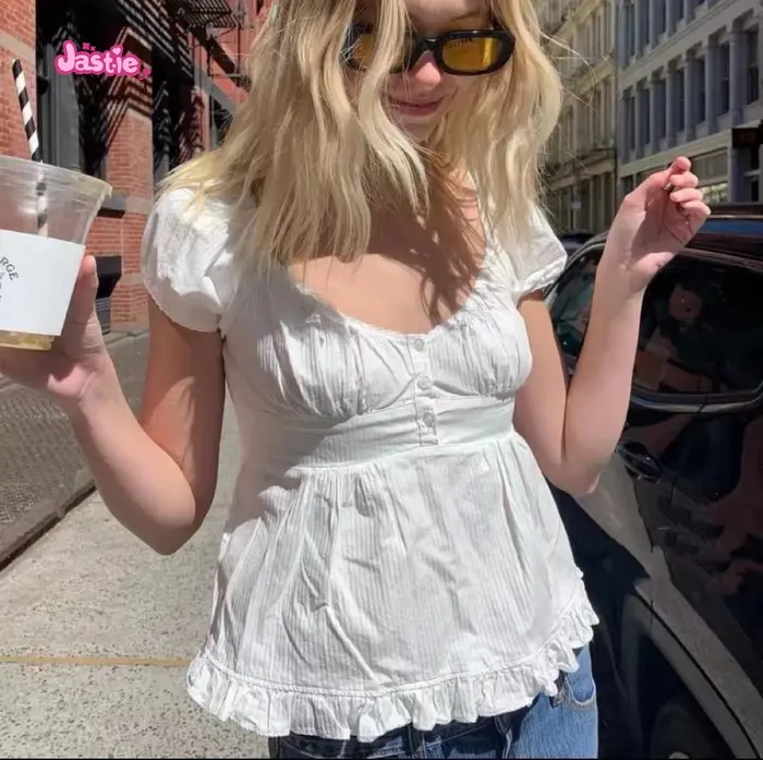 T-shirt Court en Coton Doux pour Femme et Fille, Slim, Vintage, Mignon, Y-Chic, à la Mode, Été, 2024