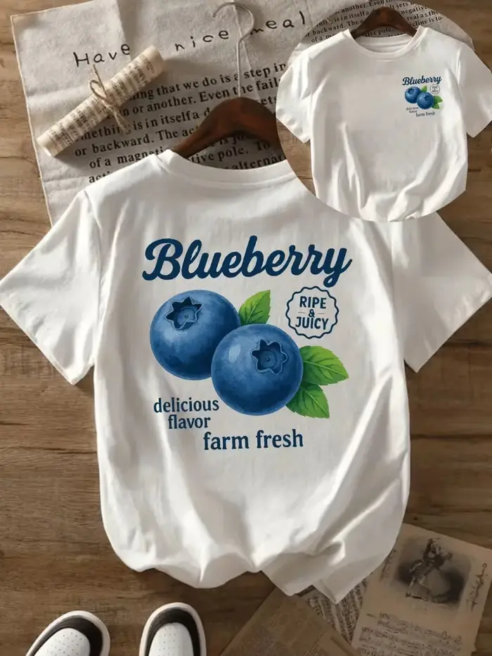 T-shirt décontracté à manches courtes pour femme - Imprimé Myrtille mûre