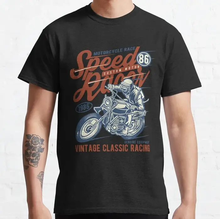 Speed Inboulon t-T-shirt imprimé de moto vintage pour hommes, vêtements de course de moto classiques