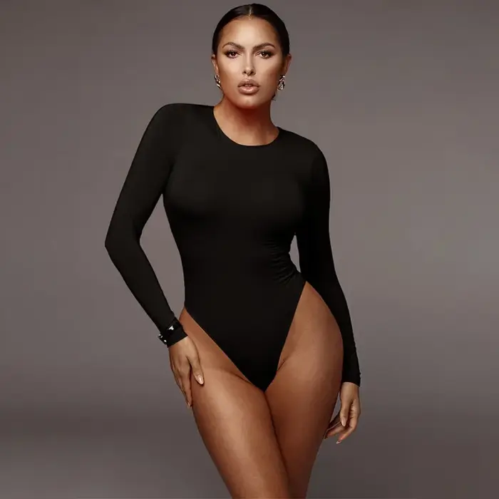 Body Top à manches longues et col rond pour femme