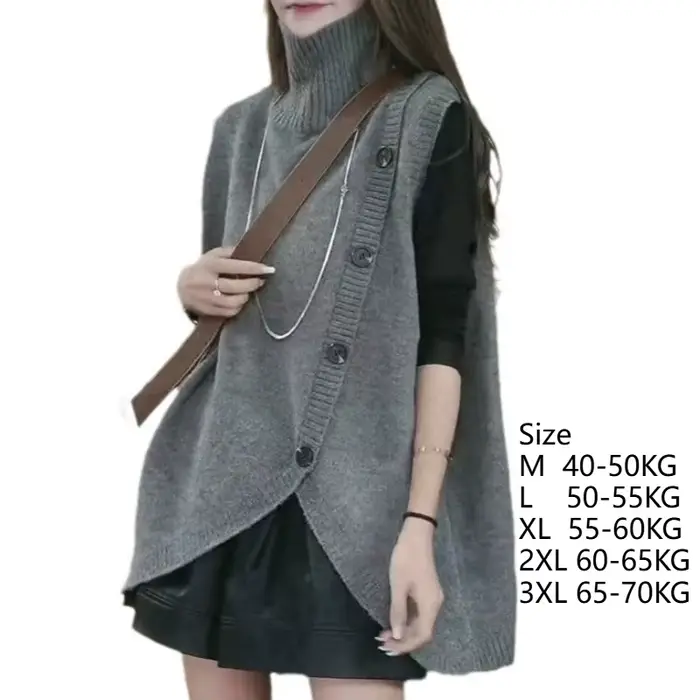 Femmes sans manches longs pull gilets Vintage irrégulière épissé bouton tricots vêtements d'extérieur pulls élégant col