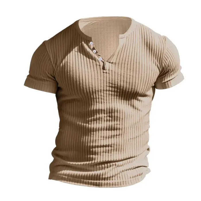 T-shirt Henley à Manches Courtes pour Homme, Coupe Cintrée, Col Rond, Couleur Unie, Décontracté, Été