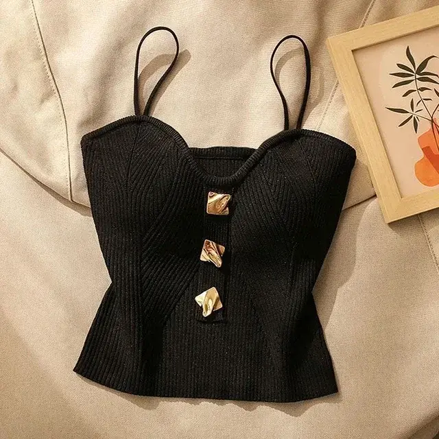 Été croix tricot jarretelle femmes Style français Sexy beauté Camisole coupe ajustée sans manches T-Shirt sans coussin de poitrine débardeurs courts