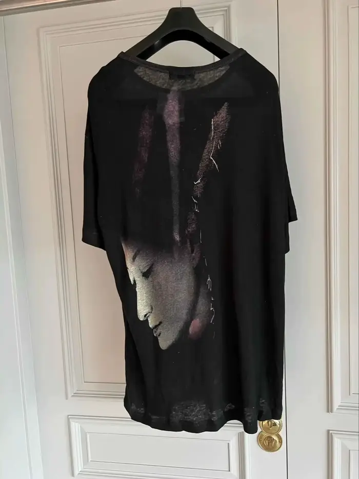TOP-YAMAMOTO Design original : T-shirt imprimé à manches courtes avec dos en lin pur coton naturel,