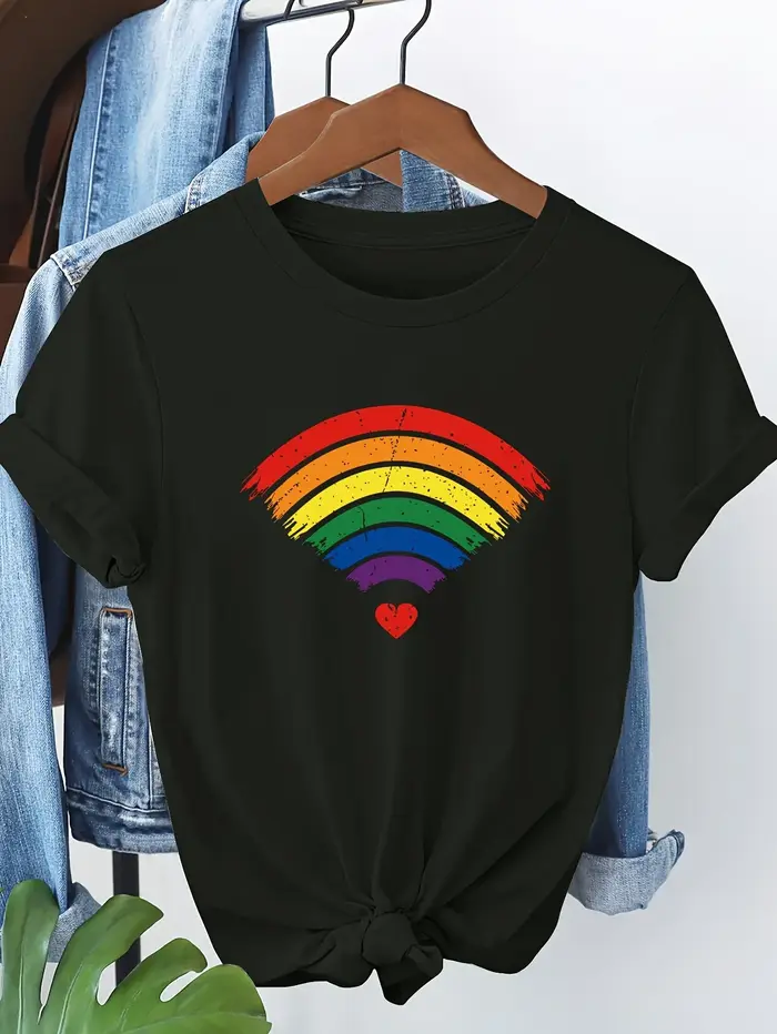 T-Shirt Pride pour femmes-T-Shirt graphique coeur arc-en-ciel femmes tous les jours décontracté printemps été automne vêtements mode