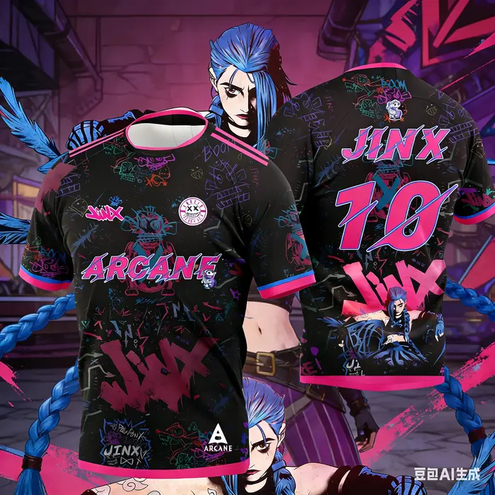 Nouveau maillot de football décontracté pour hommes et femmes, motif Jinx de l'anime Arcane 2026, Ri