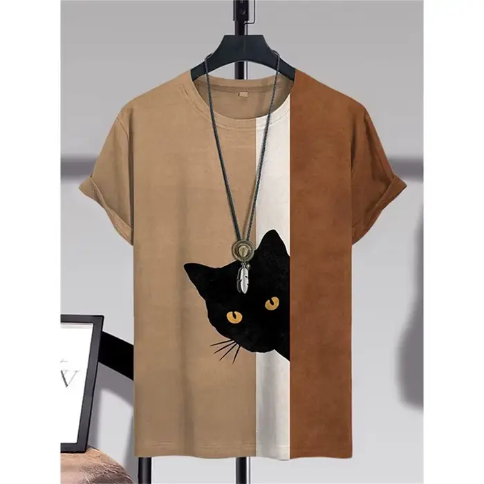 Humor chat Style rétro T-shirt pour hommes conception drôle décontracté quotidien col rond manches courtes t-shirts été