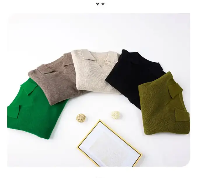 Robe verte en tricot à manches longues et col Polo pour femme, longueur mi-mollet, coupe ample, déco