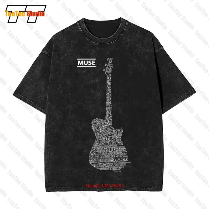 Muse V2, Matthew Bellamy, T-shirt surdimensionné vintage avec logo de guitare 2MGF