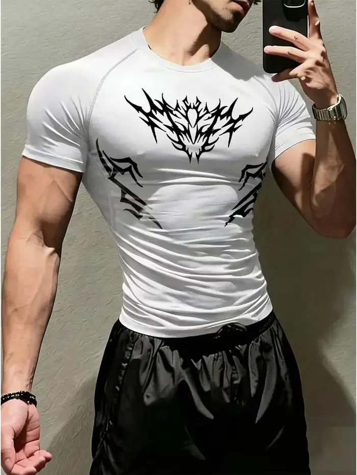 T-shirt de sport moulant à manches courtes pour homme 2026 avec motif araignée rose, respirant, séch