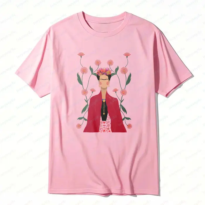 T-shirt en coton unisexe style bohème Frida Kahlo, motif floral artistique, élément floral, mode déc