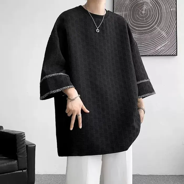 Vêtements pour hommes demi manches pulls élégant ligne lumineuse décoration été décontracté col rond tout-match couleur unie T-shirts amples