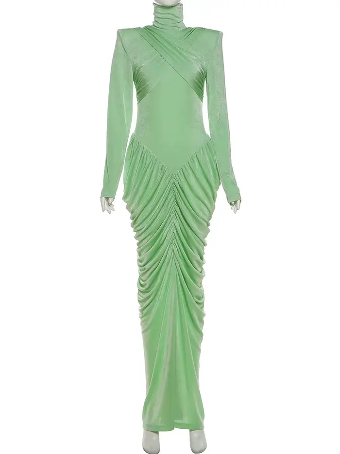 Bizarre Puss automne nouveau Style robe Maxi femmes col roulé manches longues dos nu maigre Stretch