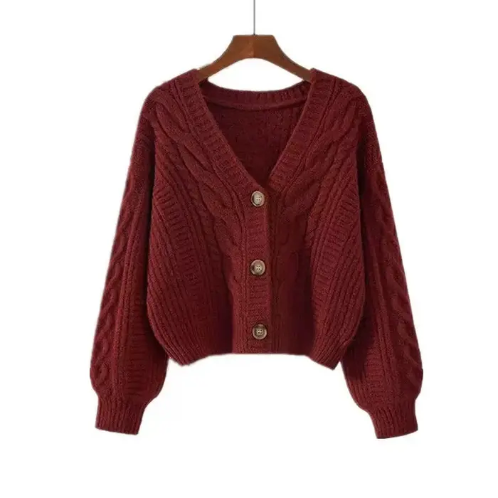 Cardigan court à manches longues et col en v pour femme