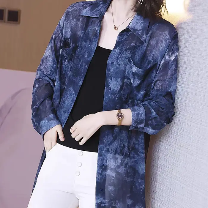 Chemise à manches longues à col polo pour femmes