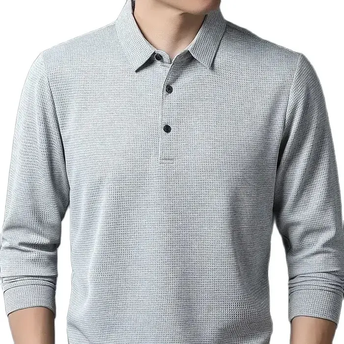 SHiONFA-T-shirt à manches longues gaufré pour hommes