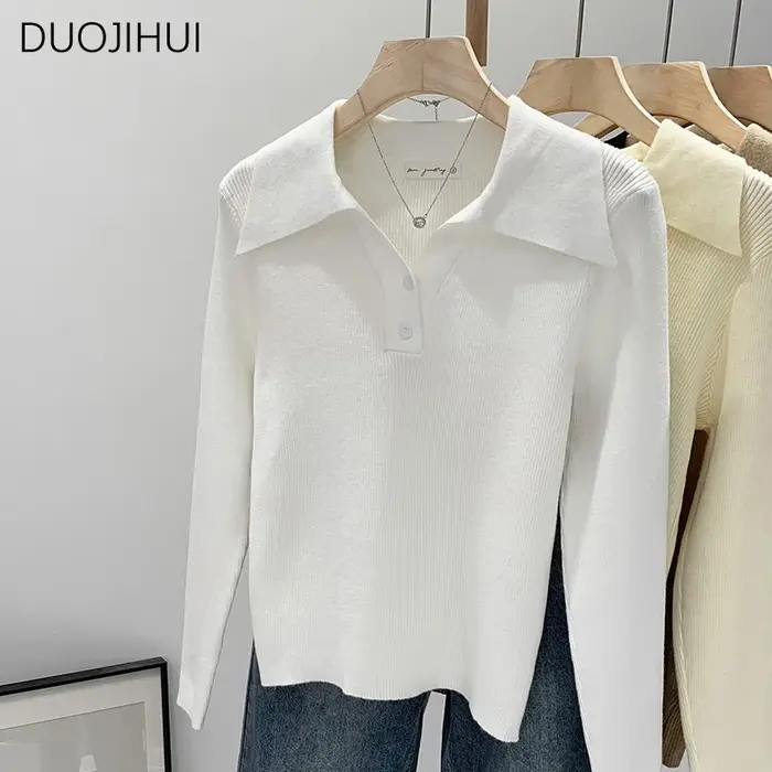 Pull à Manches sulfet Col Polo pour Femme