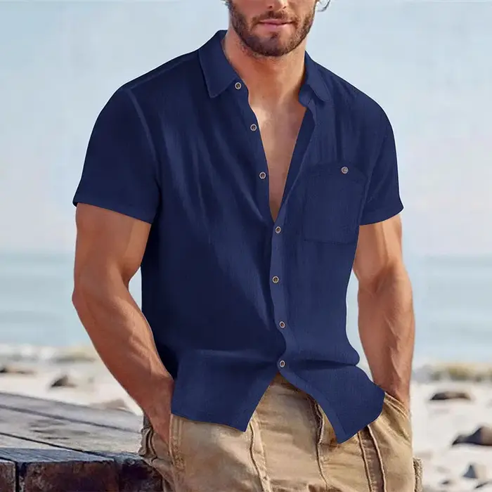 Chemise à manches courtes en lin mélangé pour homme