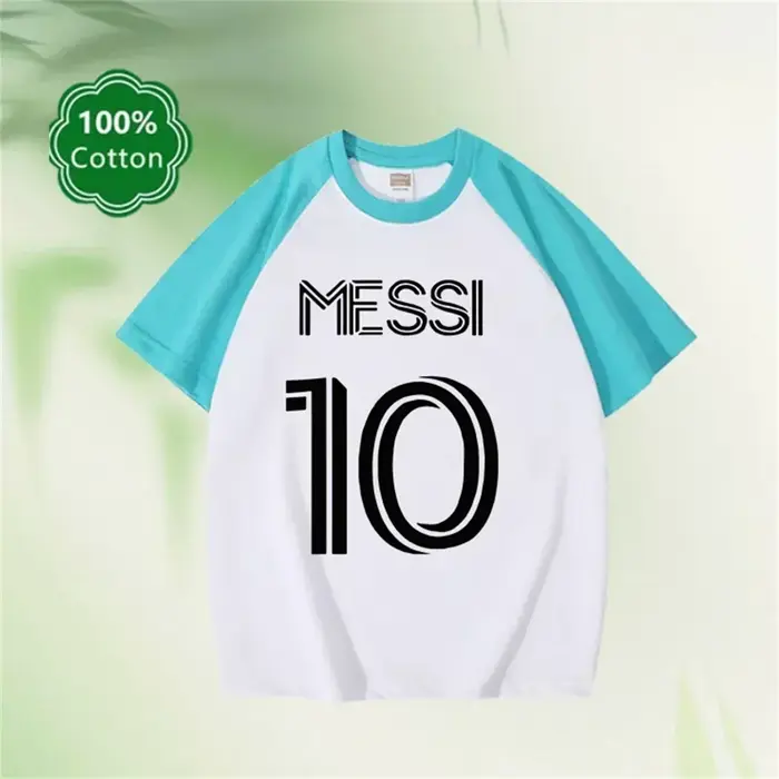 T-shirt en coton pour enfants de football imprimé simple Messi No. 10 haut de haute qualité