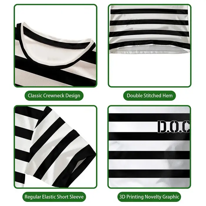 Abstract Prison uniforme style rayé imprimé T-shirt drôle jeu de rôle à manches courtes haut unisex humoristique personnalisé vêtements de rue
