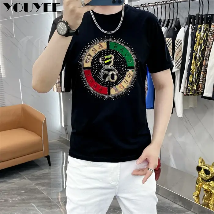 T-shirt homme marque de mode ours impression hommes t-shirts haute qualité coton mercerisé mince hom