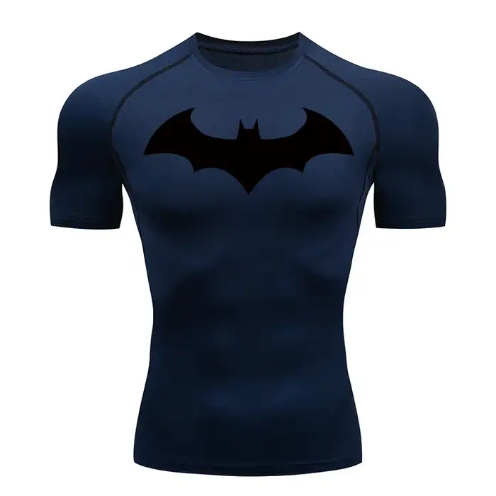Chauve-souris graphique Compression t-shirts chemises hommes à manches courtes anti-éruption gymnastique entraînement course t-shirt été athlétique séchage rapide hauts mâle