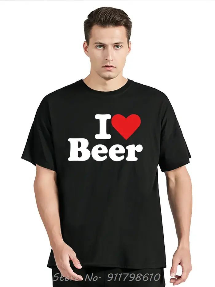 Drôle j'aime la bière coeur rouge vêtements pour hommes mode décontracté surdimensionné T-shirt boire Fitness