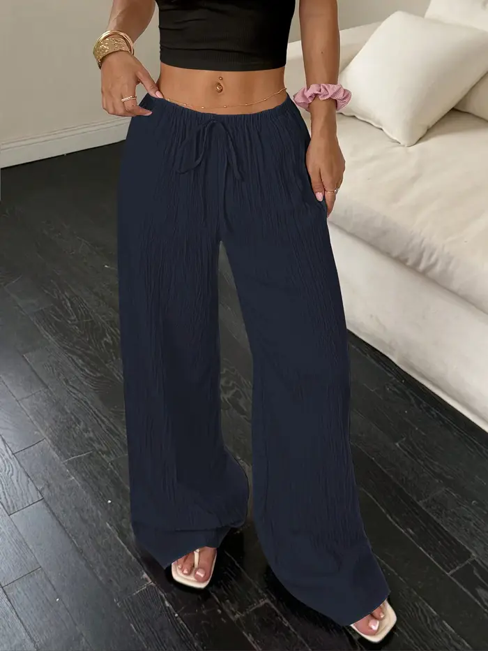 Pantalon large plissé bohème pour femme, pantalon ample à taille haute