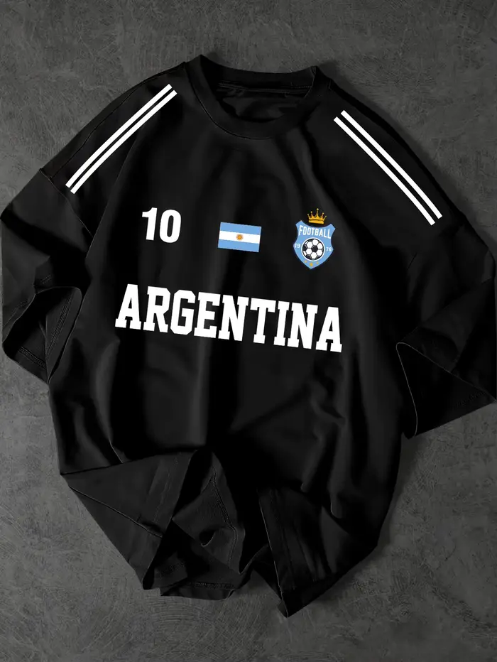 T-shirt streetwear pour homme Argentine # 10 hauts en polyester à manches courtes et col rond avec imprimé graphique