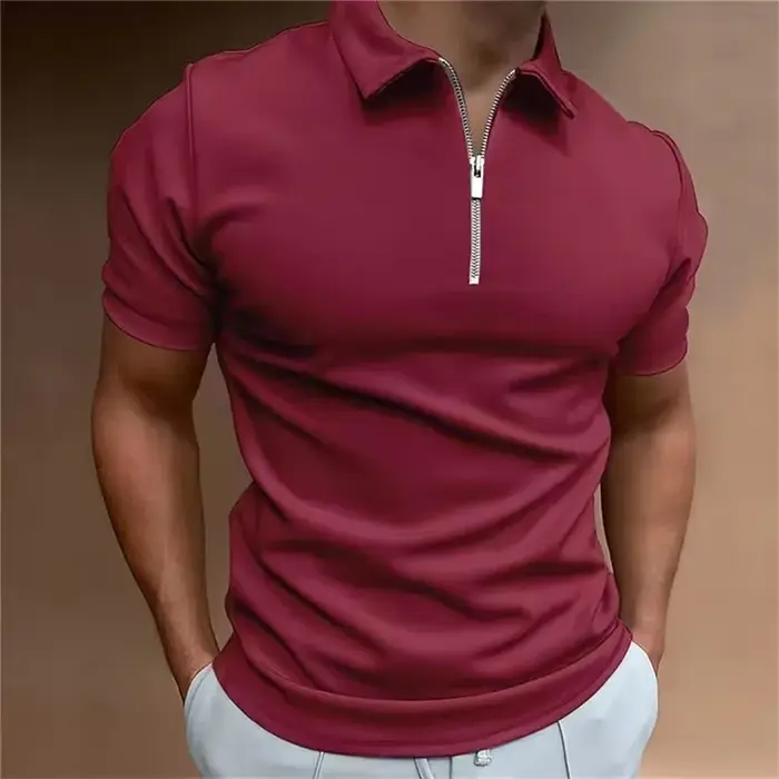 Mode hommes couleur unie fermetures éclair Polos T-Shirts été à manches courtes rue mâle noir POLO t-shirt 6XL grande taille décontracté hauts