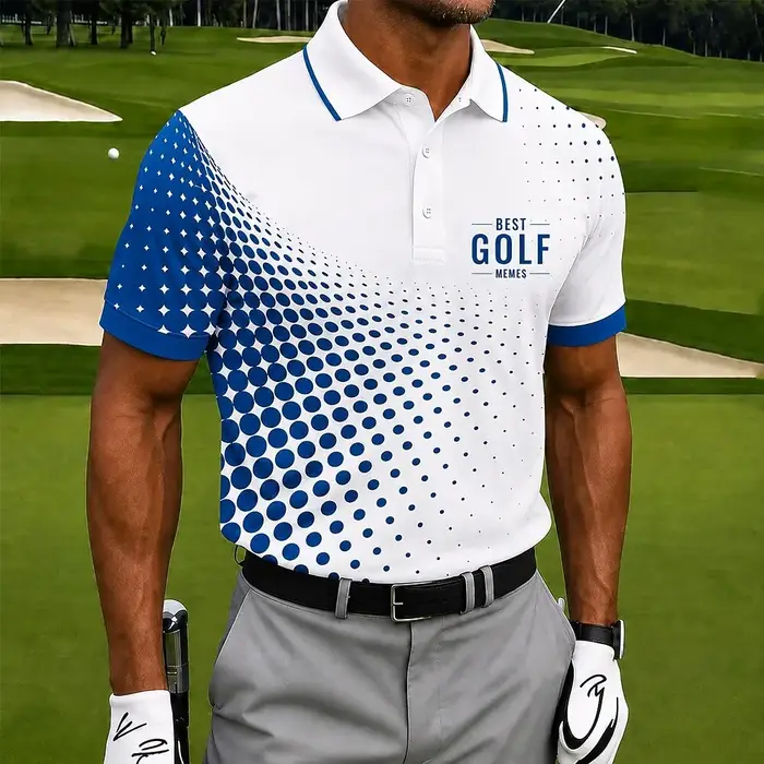 Polo pour homme « Best Golf » à imprimé points dégradés noir et blanc