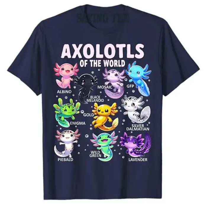 Axolotls du monde Kawaii T-Shirt Types de Axolotl poisson amphibien