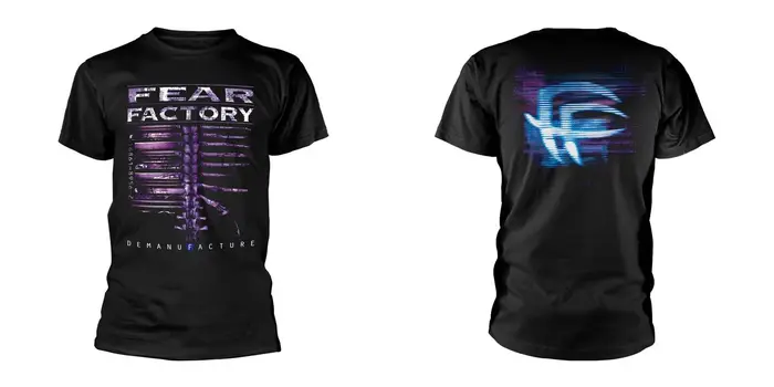 T-shirt en coton à col rond unisexe avec logo imprimé Fear Factory Demanufacture Mechanical Spine, s