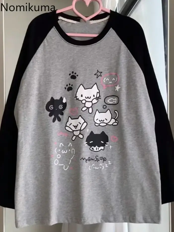 T-Shirt à Manches sulfet Col Rond en Coton pour Femme