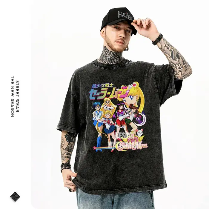 Bandai Anime s-sailor lune T-shirts Vintage lavé Michiru t-shirt Tsukino Rei Makoto Marina Usagi hauts