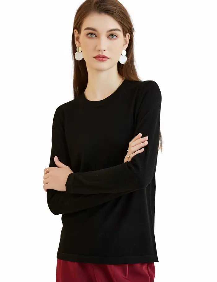 T-shirt à col rond en laine mérinos pour femme