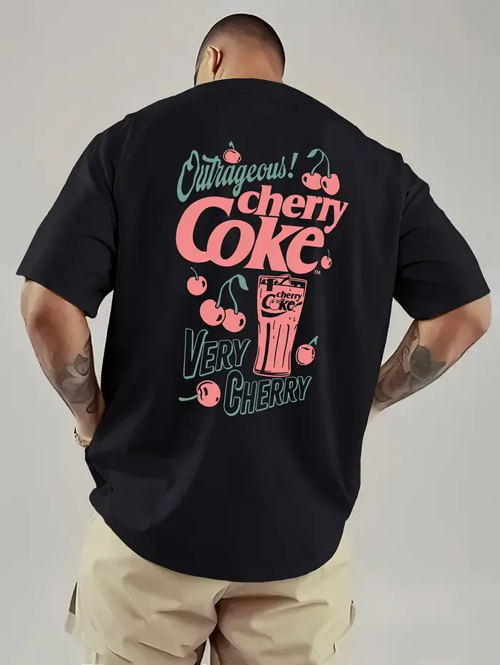 T-shirt Homme Été 2026 Imprimé Cerise et Café – Style Décontracté et Tendance