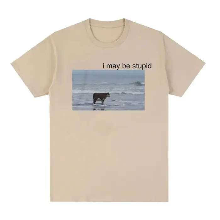 I May Be Stupid Cow on Beach Funny Meme T-shirt pour hommes