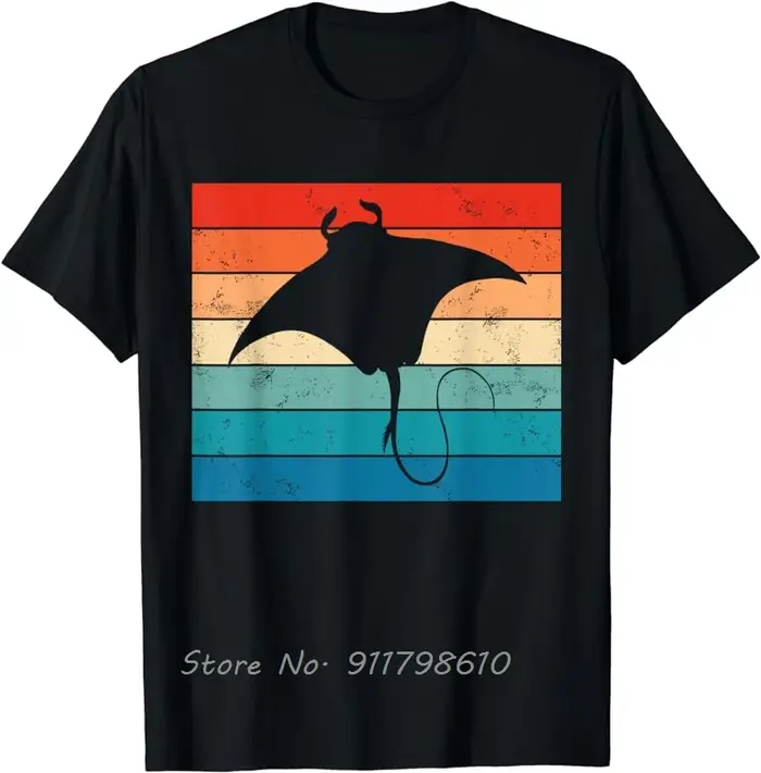 T-shirt en coton nouveau Animal marin plongée sous-marine Stingray rétro Manta Ray unisexe hauts t-s