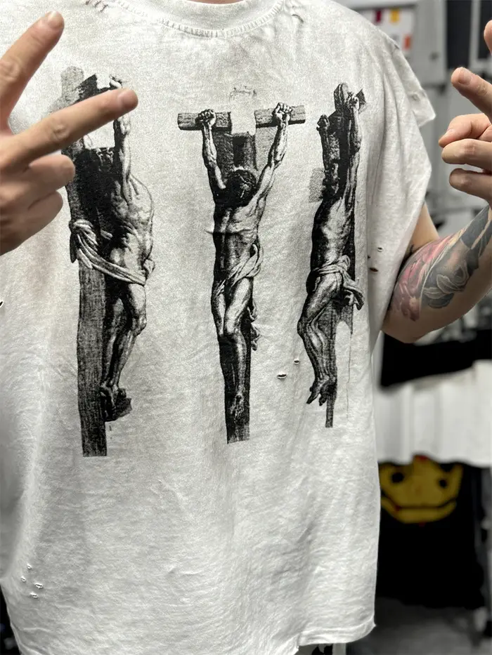 Trois Jésus Saint T-Shirts à manches découpées meilleure qualité Vintage joli t-shirt lavé hauts