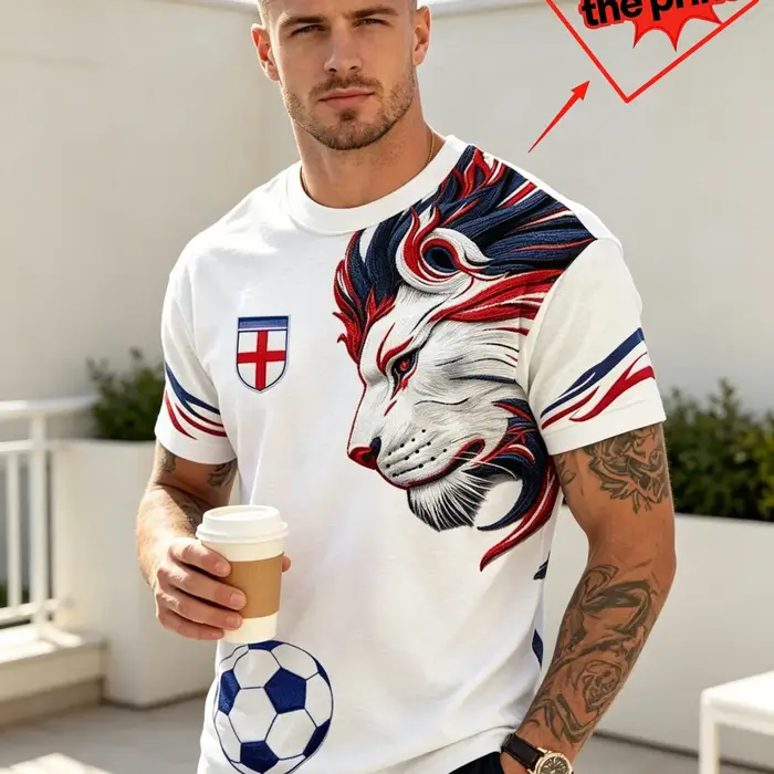 T-shirt imprimé Lion d'Angleterre pour hommes, haut décontracté à col rond avec croix et écusson de 