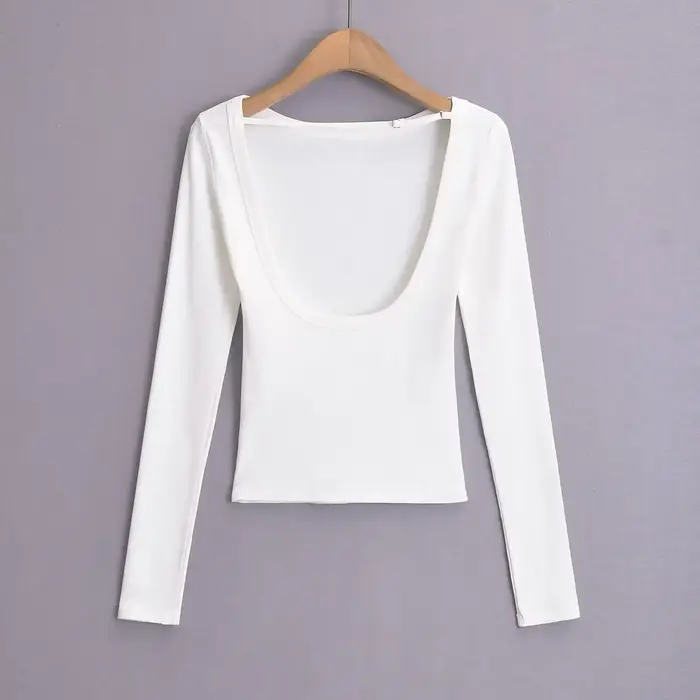 T-shirt manches longues pour femmes, haut à dos ouvert