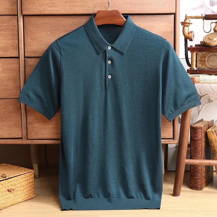 100% mérinos pull été hommes revers T-shirt