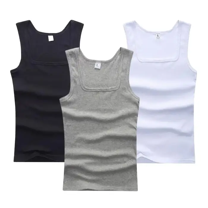 Femmes solide col carré côtelé débardeur Camisole hommes vêtements Singlets basique élastique débardeurs sans manches